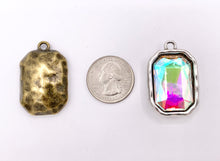 Cargar imagen en el visor de la galería, 24x36mm Pewter Large Soldered Crystal Rectangle Silver And Bronze Pendant Available in 12 Colors 5 PCS
