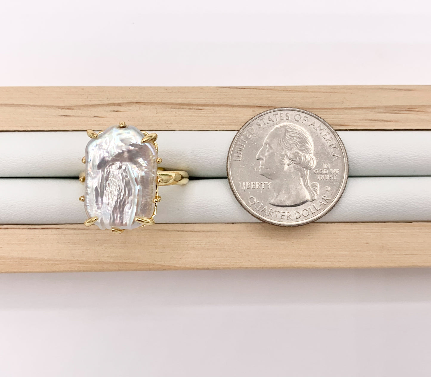 Freshwater Pearl Rings in 18K Real Gold Plated Copper Adjustable Statement Ring 4 PCS