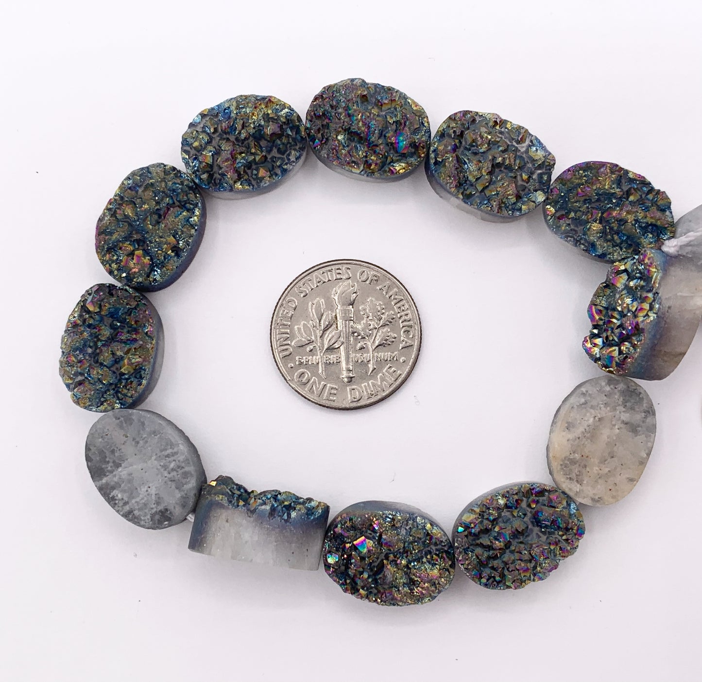 10x14mm Oval One Sided Metallic Coated Druzy Quartz Beads Price 1 Strand 8"