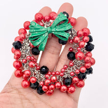 Load image into Gallery viewer, Dangle Beaded Christmas Wreath Holiday Decoration Red and Green Pendant With Crystal & Imitation Pearls