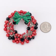 Load image into Gallery viewer, Dangle Beaded Christmas Wreath Holiday Decoration Red and Green Pendant With Crystal & Imitation Pearls
