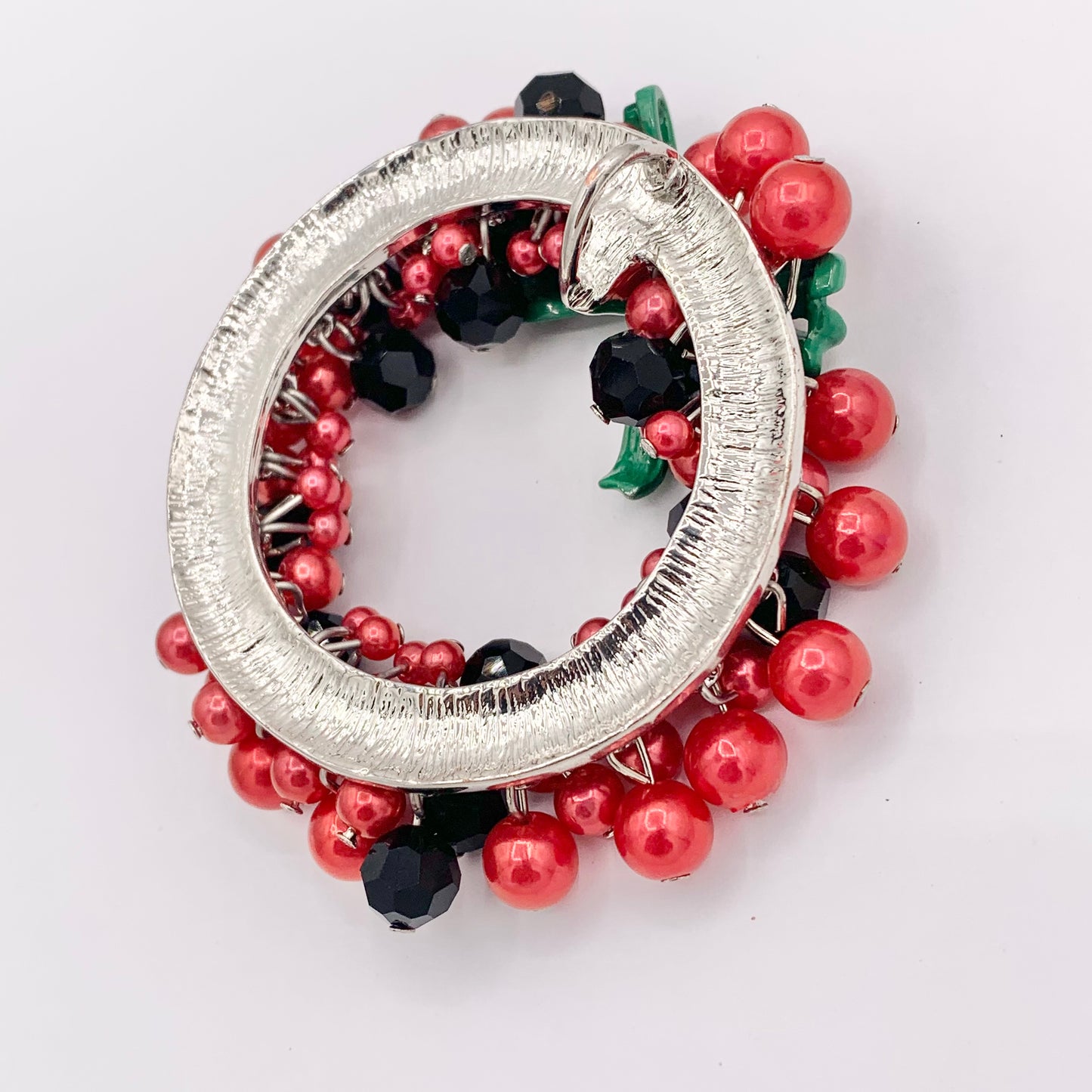 Dangle Beaded Christmas Wreath Holiday Decoration Red and Green Pendant With Crystal & Imitation Pearls