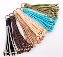 Load image into Gallery viewer, 4 inches Faux Suede Tassel with Gold Beads Beautiful Handmade Tassel in Black, Brown, Peach, Blue, Green 1 PAIR