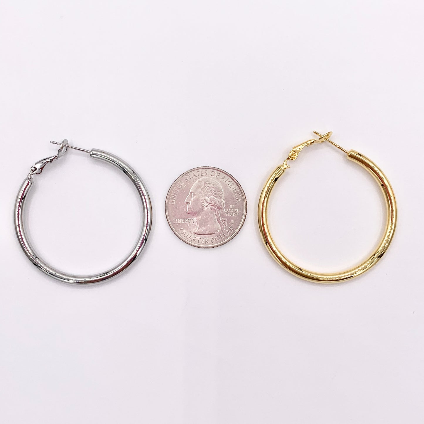 1.5" Solid Circle Earring Hoops in Real Silver/Gold 18K Plated Over Copper 3 PAIRS