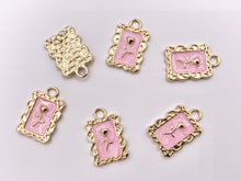 Cargar imagen en el visor de la galería, Pink Enamel Rose Rectangle Bar/Tag Pendant in Real Gold 18K Plated Over Copper 8 PCS
