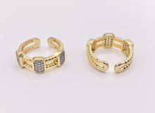Load image into Gallery viewer, Beautiful 2 Tone Double Layers Band Rings with Silver CZ Pave Rectangles in 18K Gold and Silver Plated Copper 4 PCS