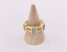 Load image into Gallery viewer, Beautiful 2 Tone Double Layers Band Rings with Silver CZ Pave Rectangles in 18K Gold and Silver Plated Copper 4 PCS