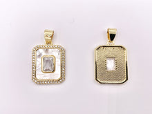 Load image into Gallery viewer, White Lip Shell Rectangle Pendants with CZ Pave in 18K Gold Plated over Copper 4 PCS