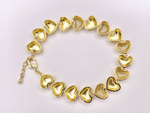 Cargar imagen en el visor de la galería, 7.5" Delicate Cute CZ Pave Puffy Heart Bracelet in 18K Gold Plated Copper 1 PC