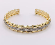 Load image into Gallery viewer, 2 Tone Cute Bamboo Layered Adjustable Bangle in Gold/Silver Plated over Brass