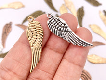 Load image into Gallery viewer, 9x30mm Pewter Cute Double Sided Wing Charm in Gold, Rosy Gold, Silver, Copper and Brass 125g