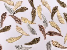 Load image into Gallery viewer, 9x30mm Pewter Cute Double Sided Wing Charm in Gold, Rosy Gold, Silver, Copper and Brass 125g