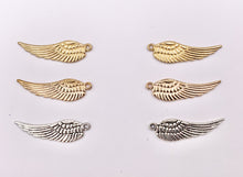 Load image into Gallery viewer, 9x30mm Pewter Cute Double Sided Wing Charm in Gold, Rosy Gold, Silver, Copper and Brass 125g