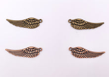 Load image into Gallery viewer, 9x30mm Pewter Cute Double Sided Wing Charm in Gold, Rosy Gold, Silver, Copper and Brass 125g
