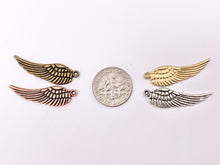 Load image into Gallery viewer, 9x30mm Pewter Cute Double Sided Wing Charm in Gold, Rosy Gold, Silver, Copper and Brass 125g