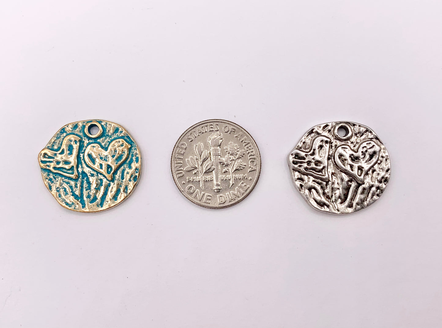 18x20mm Pewter Heart Coin Charms Valentine's Day Heart Pendants in 9 Colors