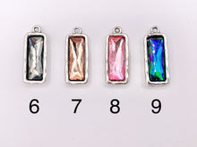 Cargar imagen en el visor de la galería, 13x33mm Pewter Soldered Crystal Skinny Rectangle Silver And Bronze Pendant Available in 9 Colors 6 PCS