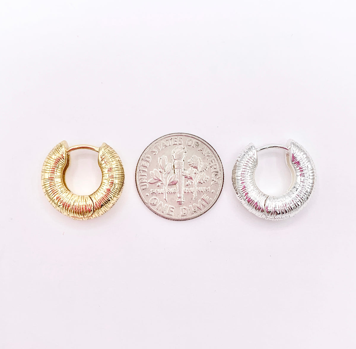 Minimalist 16mm Scrunch Hoop Huggie Earrings in 18K Gold/Silver Plated Over Copper 4 PAIRS