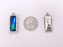 Cargar imagen en el visor de la galería, 13x33mm Pewter Soldered Crystal Skinny Rectangle Silver And Bronze Pendant Available in 9 Colors 6 PCS