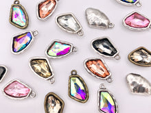 Load image into Gallery viewer, 16x26mm Pewter Soldered Irregular Shape Silver and Brass Crystal Glass Charm in 9 Colors 6PCS