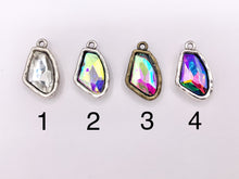 Load image into Gallery viewer, 16x26mm Pewter Soldered Irregular Shape Silver and Brass Crystal Glass Charm in 9 Colors 6PCS