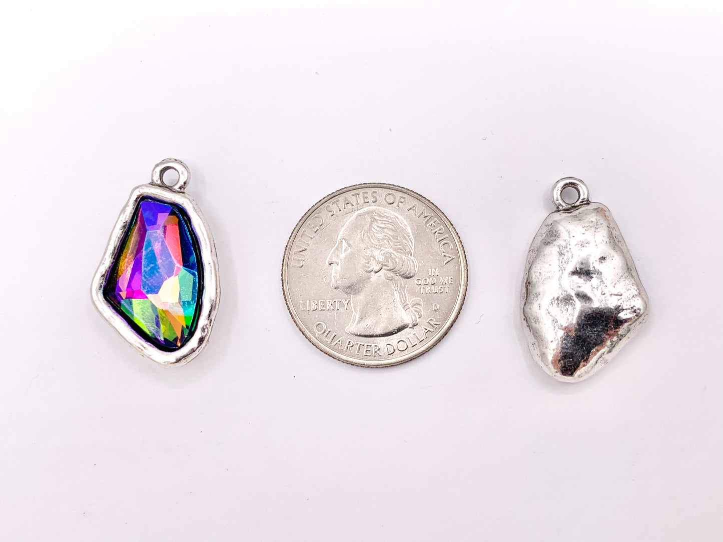 16x26mm Pewter Soldered Irregular Shape Silver and Brass Crystal Glass Charm in 9 Colors 6PCS