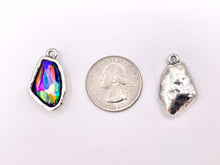 Load image into Gallery viewer, 16x26mm Pewter Soldered Irregular Shape Silver and Brass Crystal Glass Charm in 9 Colors 6PCS