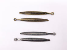Load image into Gallery viewer, 5x51mm Pewter Carved Skinny Leaf Pendants Bulk Order in Gold, Matte Gold, Silver, Brass, Gunmetal, Blue And Green Patina