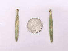 Load image into Gallery viewer, 5x51mm Pewter Carved Skinny Leaf Pendants Bulk Order in Gold, Matte Gold, Silver, Brass, Gunmetal, Blue And Green Patina