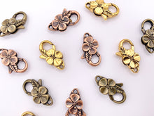 Cargar imagen en el visor de la galería, 14x25mm Pewter Antique Large Flora Lobster Claw Clasps in Gold, Copper, Brass 18 PCS