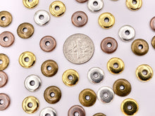 Cargar imagen en el visor de la galería, 10mm Pewter Thin Disc Spacer Beads in Gold, Silver, Copper and Bronze Color 125g