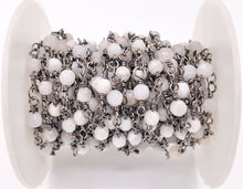 Load image into Gallery viewer, White Lace Agate Round Faceted Rosary Style Beaded Wired Chain With Gunmetal Wire By Spool 4mm 6mm 8mm