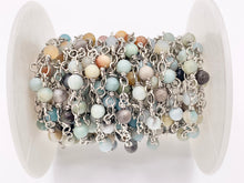 Load image into Gallery viewer, Amazonite Round Smooth Rosary Style Beaded Wired Chain With Silver Wire By Spool 4mm 6mm 8mm 10mm