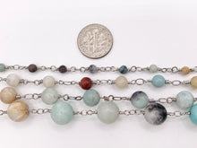 Load image into Gallery viewer, Amazonite Round Smooth Rosary Style Beaded Wired Chain With Silver Wire By Spool 4mm 6mm 8mm 10mm