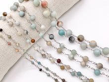Load image into Gallery viewer, Amazonite Round Smooth Rosary Style Beaded Wired Chain With Silver Wire By Spool 4mm 6mm 8mm 10mm