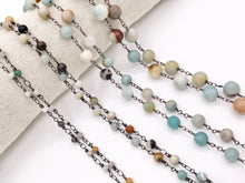 Load image into Gallery viewer, Amazonite Round Smooth Rosary Style Beaded Wired Chain With Gunmetal Wire By Spool 4mm 6mm 8mm 10mm