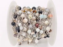 Load image into Gallery viewer, Matte Amazonite Round Smooth Rosary Style Beaded Wired Chain With Silver Wire By Spool 4mm 6mm 8mm 10mm