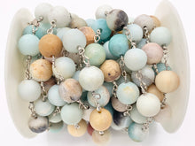 Load image into Gallery viewer, Matte Amazonite Round Smooth Rosary Style Beaded Wired Chain With Silver Wire By Spool 4mm 6mm 8mm 10mm