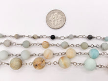Load image into Gallery viewer, Matte Amazonite Round Smooth Rosary Style Beaded Wired Chain With Silver Wire By Spool 4mm 6mm 8mm 10mm