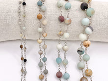 Load image into Gallery viewer, Matte Amazonite Round Smooth Rosary Style Beaded Wired Chain With Silver Wire By Spool 4mm 6mm 8mm 10mm