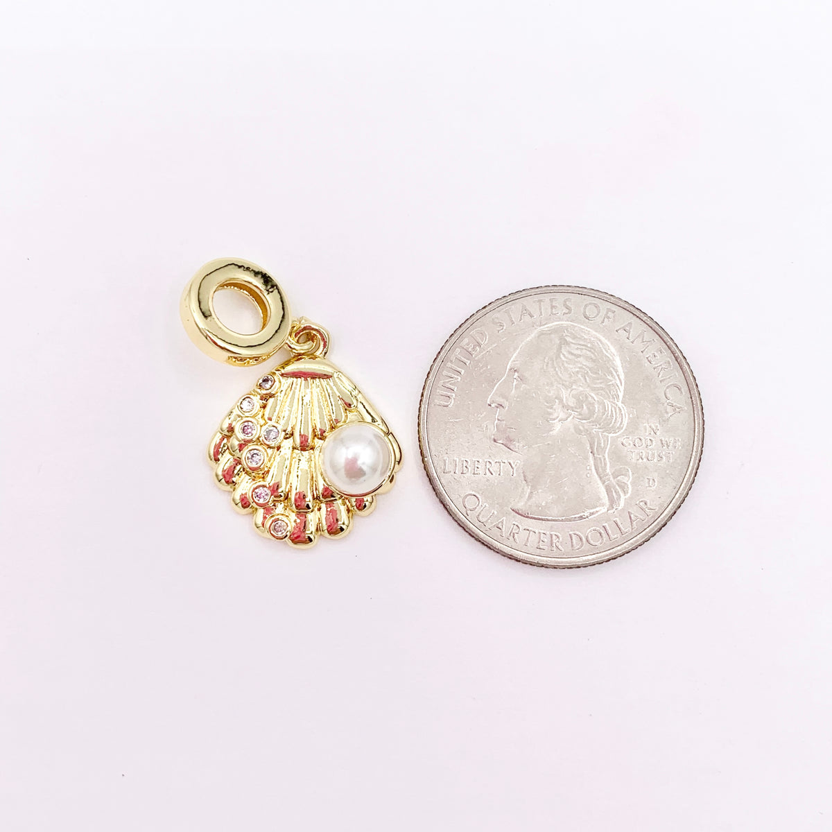 CZ Pave Pearl Shell Shape Summer Sealife Pendant in Real Gold/Silver 18K Plated Over Brass 10 PCS