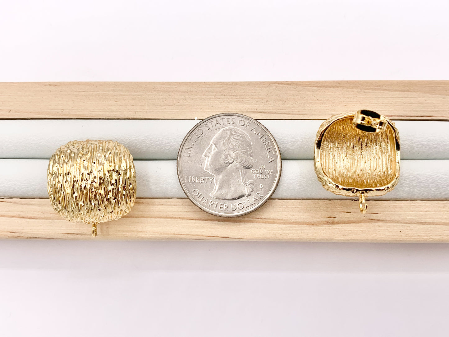 Textured Puffy Square Earring Findings Component with Loop in 18K Gold plated Copper 4 PAIRS