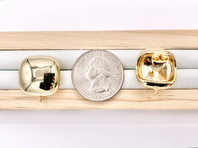 Load image into Gallery viewer, Shiny Puffy Square Earring Findings Component with Loop in 18K Gold plated Copper 4 PAIRS