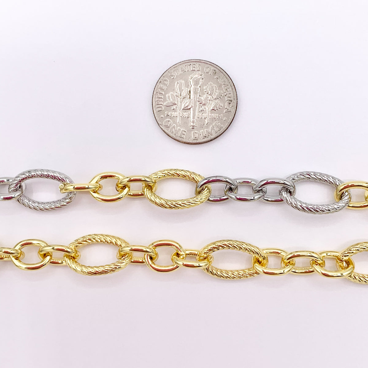 Oval Links Necklace Gold/Platinum Plated Copper Finished Necklace 17.5" with 2" Extension Link 3 PCS