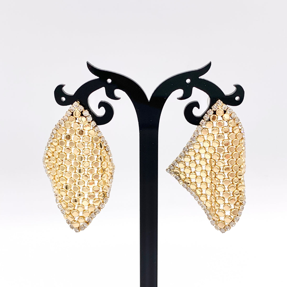 Sparkly Mesh Sequin Diamond Shaped Dangle Earrings in Cubic Zirconia 18K Gold plated Copper 1 PAIR