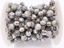 Load image into Gallery viewer, Silver Crazy Lace Agate Round Faceted + Crystal Rosary Style Beaded Chain With Brass Wire By Spool 4mm 6mm 8mm