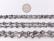 Cargar imagen en el visor de la galería, Silver Crazy Lace Agate Round Faceted + Crystal Rosary Style Beaded Chain With Gunmetal Wire By Spool 4mm 6mm 8mm