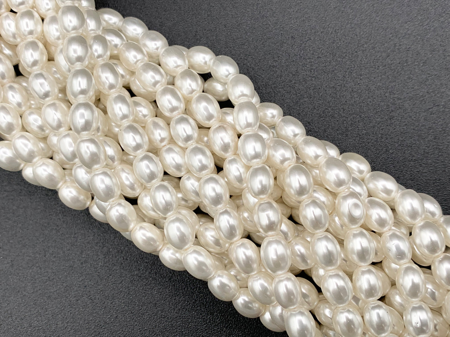 White Shell Pearl Smooth Rice Beads Pearl Powder Coated Shell Beads Around 15" Available in 6 Sizes (1 Strand)