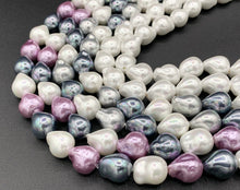 Cargar imagen en el visor de la galería, 12x16mm White and Colorful Shell Pearl Nugget Beads Around 15" (1 Strand)