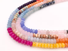 Cargar imagen en el visor de la galería, Hermosas cuentas Rondelle lisas de cuarzo de colores mezclados de 5x8 mm | Cuentas de jade, jaspe y cuarzo teñidas multicolores Cuentas de piedra natural de alrededor de 15"